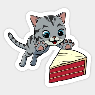 American Shorthair Cat excited to eat Red Velvet Cake Sticker